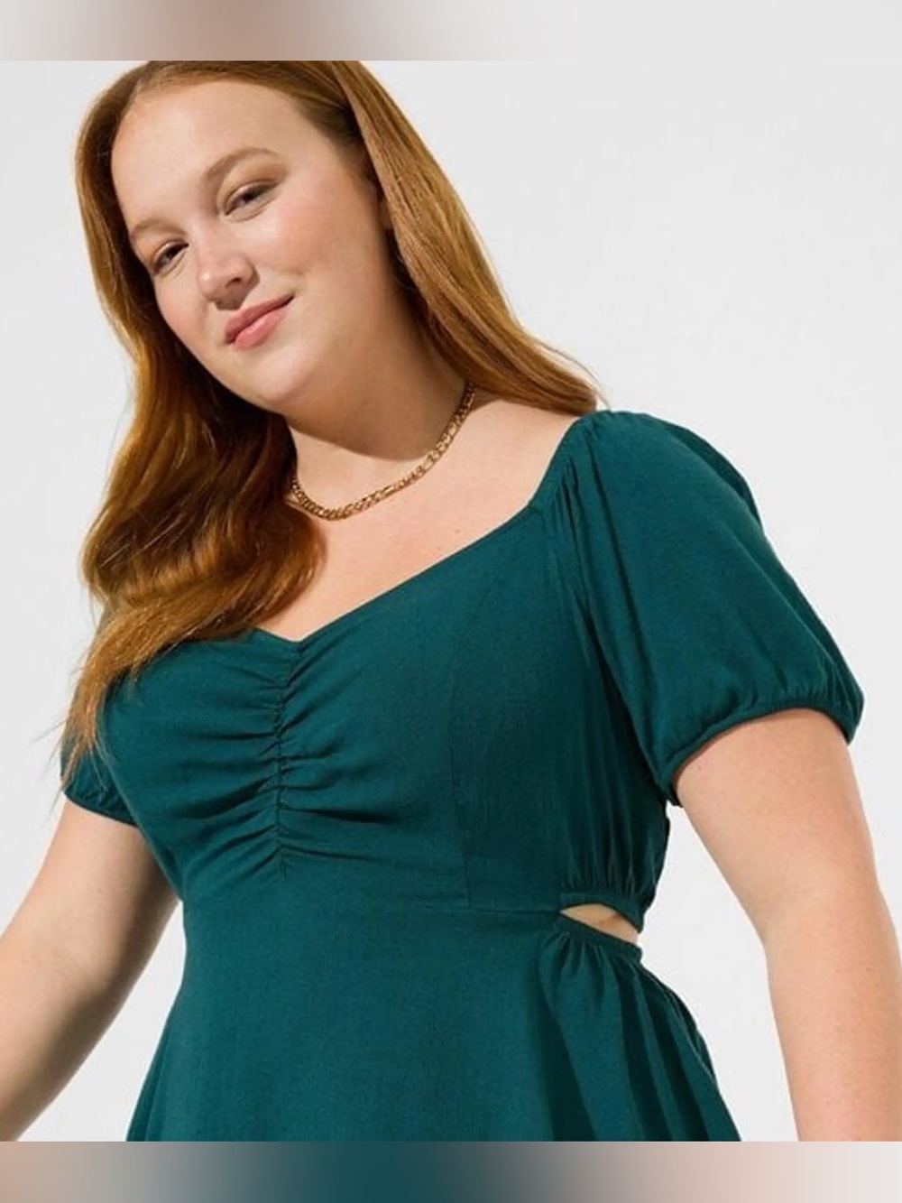 Torrid Teal Babydoll Rayon Puff-Sleeve with Cut Outs Blouse
